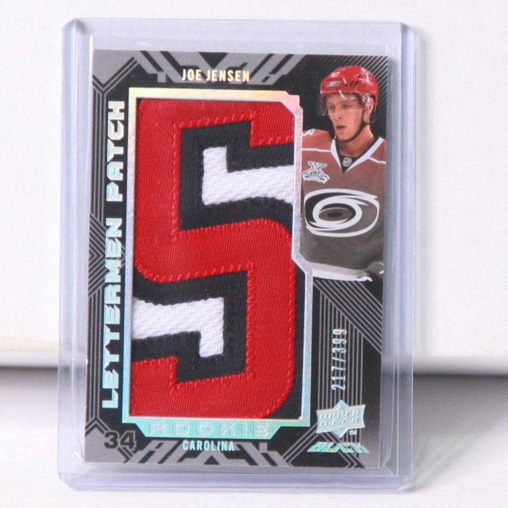Joe Jensen UD Black Lettermen Patch Card 2008/09 Carolina Hurricanes 217/399 #77